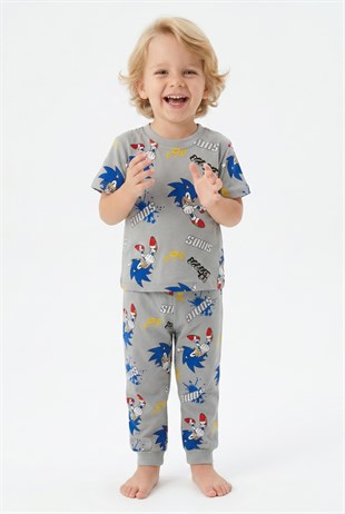 Erkek Bebek Baskılı %100 Pamuk Süprem Kumaş Kısa Kollu Pijama Takımı
