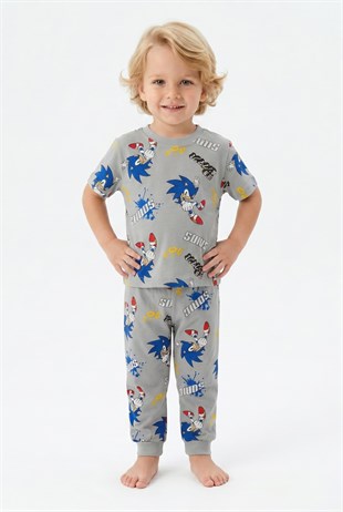 Erkek Bebek Baskılı %100 Pamuk Süprem Kumaş Kısa Kollu Pijama Takımı