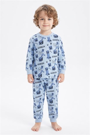 Erkek Bebek Karakter Baskılı %100 Pamuk Süprem Kumaş Reaktif Boyama Uzun Kollu Pijama Takımı