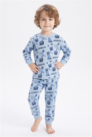 Erkek Bebek Karakter Baskılı %100 Pamuk Süprem Kumaş Reaktif Boyama Uzun Kollu Pijama Takımı