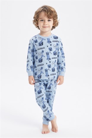 Erkek Bebek Karakter Baskılı %100 Pamuk Süprem Kumaş Reaktif Boyama Uzun Kollu Pijama Takımı