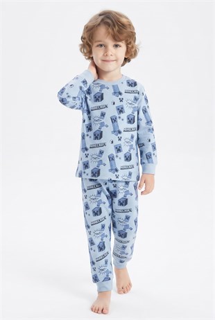 Erkek Bebek Karakter Baskılı %100 Pamuk Süprem Kumaş Reaktif Boyama Uzun Kollu Pijama Takımı