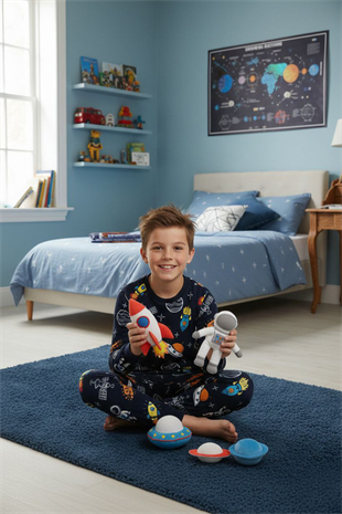 Erkek Çocuk %100 Pamuk Reaktif Boyalı İnterlok Kumaş Pijama Takımı