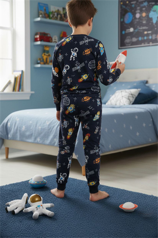 Erkek Çocuk %100 Pamuk Reaktif Boyalı İnterlok Kumaş Pijama Takımı