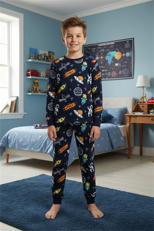 Erkek Çocuk %100 Pamuk Reaktif Boyalı İnterlok Kumaş Pijama Takımı