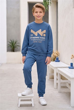 Erkek Çocuk Dynamic Soul Baskılı %100 Pamuk İki İplik Sweatshirt Ve Kargo Cepli Eşofman Takımı
