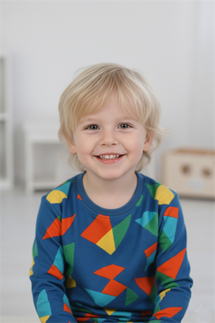 Erkek Çocuk Geometrik Desen %100 Pamuk Reaktif Boyalı Süprem Kumaş Uzun Kollu Pijama Takımı