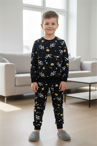 Erkek Çocuk İki İplik %95 Cotton Astronot Baskılı Takım