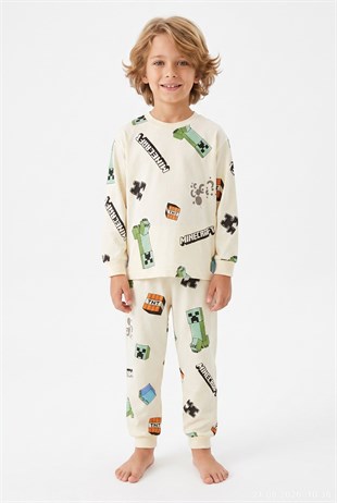 Erkek Çocuk Karakter Baskılı %100 Pamuk Süprem Kumaş Reaktif Boyama Uzun Kollu Pijama Takımı