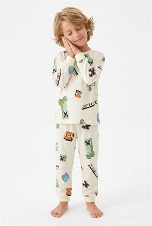 Erkek Çocuk Karakter Baskılı %100 Pamuk Süprem Kumaş Reaktif Boyama Uzun Kollu Pijama Takımı