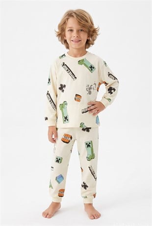 Erkek Çocuk Karakter Baskılı %100 Pamuk Süprem Kumaş Reaktif Boyama Uzun Kollu Pijama Takımı