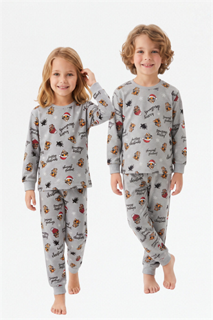 Erkek Çocuk Mutlu Yıllar Temalı %100 Pamuk Reaktif Boyalı Süprem Kumaş Uzun Kollu Pijama Takımı