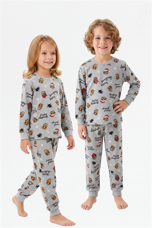 Erkek Çocuk Mutlu Yıllar Temalı %100 Pamuk Reaktif Boyalı Süprem Kumaş Uzun Kollu Pijama Takımı