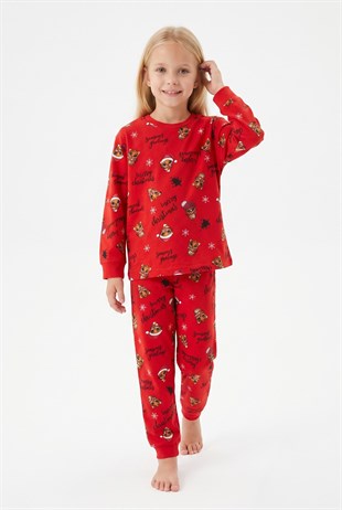 Erkek Çocuk Mutlu Yıllar Temalı %100 Pamuk Reaktif Boyalı Süprem Kumaş Uzun Kollu Pijama Takımı