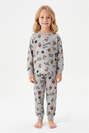 Erkek Çocuk Mutlu Yıllar Temalı %100 Pamuk Reaktif Boyalı Süprem Kumaş Uzun Kollu Pijama Takımı