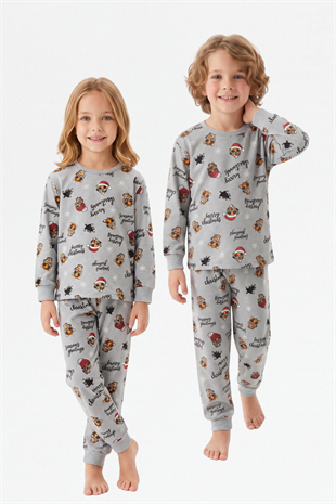Erkek Çocuk Mutlu Yıllar Temalı %100 Pamuk Reaktif Boyalı Süprem Kumaş Uzun Kollu Pijama Takımı