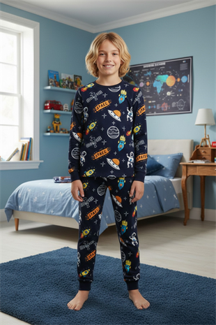 Garson Erkek Çocuk %100 Pamuk Reaktif Boyalı İnterlok Kumaş Pijama Takımı