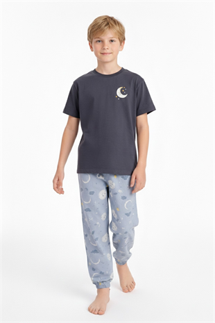 Garson Erkek Çocuk Baskılı %100 Pamuk Reaktif Boyama Süprem Kısa Kollu Pijama Takımı