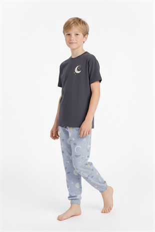 Garson Erkek Çocuk Baskılı %100 Pamuk Reaktif Boyama Süprem Kısa Kollu Pijama Takımı