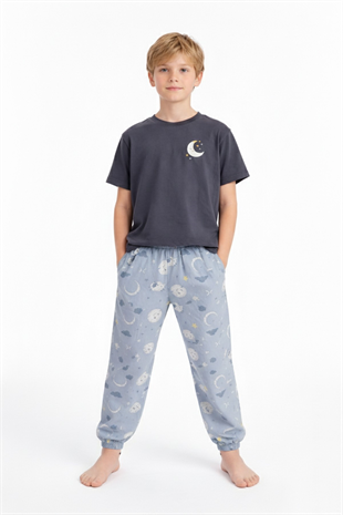 Garson Erkek Çocuk Baskılı %100 Pamuk Reaktif Boyama Süprem Kısa Kollu Pijama Takımı