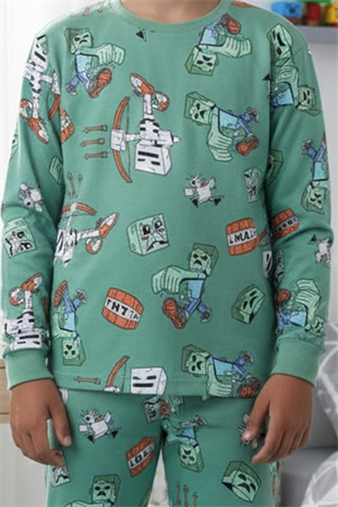 Garson Erkek Çocuk Desenli %100 Pamuk Reaktif Boyalı İnterlok Kumaş Uzun Kollu Pijama Takımı