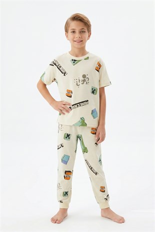 Garson Erkek Çocuk Karakter Baskılı %100 Pamuk Süprem Kumaş Kısa Kollu Pijama Takımı