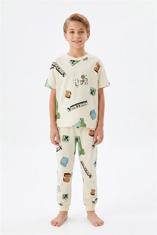 Garson Erkek Çocuk Karakter Baskılı %100 Pamuk Süprem Kumaş Kısa Kollu Pijama Takımı