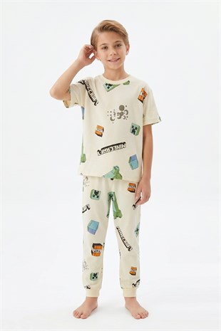 Garson Erkek Çocuk Karakter Baskılı %100 Pamuk Süprem Kumaş Kısa Kollu Pijama Takımı