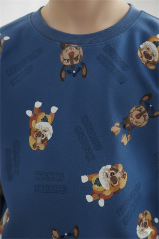 Garson Erkek Çocuk Köpek Baskılı %100 Pamuk Reaktif Boyalı İnterlok Kumaş Uzun Kollu Pijama Takımı