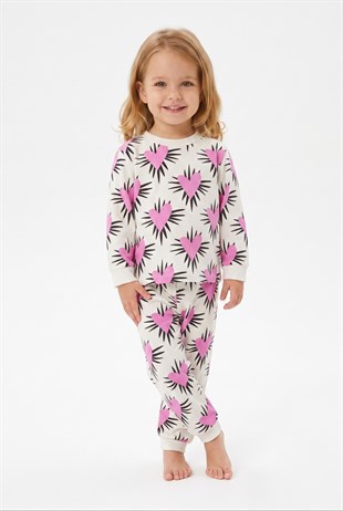 Kız Bebek Baskılı  %100 Pamuk Süprem Kumaş Reaktif Boyama Uzun Kollu Pijama Takımı