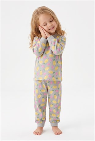Kız Bebek Baskılı  %100 Pamuk Süprem Kumaş Reaktif Boyama Uzun Kollu Pijama Takımı