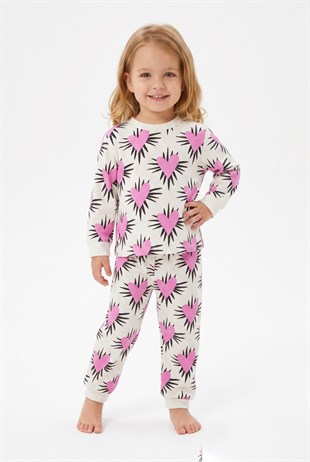 Kız Bebek Baskılı  %100 Pamuk Süprem Kumaş Reaktif Boyama Uzun Kollu Pijama Takımı