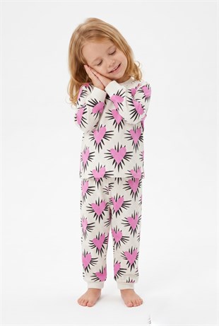 Kız Bebek Baskılı  %100 Pamuk Süprem Kumaş Reaktif Boyama Uzun Kollu Pijama Takımı