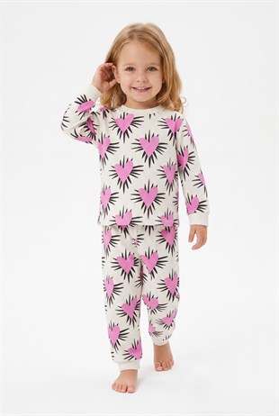 Kız Bebek Baskılı  %100 Pamuk Süprem Kumaş Reaktif Boyama Uzun Kollu Pijama Takımı