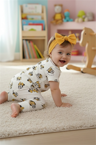 Kız Bebek Baskılı %100 Pamuk Reaktif Boyalı İnterlok Kumaş Kısa Kollu Pijama Takımı