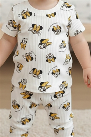 Kız Bebek Baskılı %100 Pamuk Reaktif Boyalı İnterlok Kumaş Kısa Kollu Pijama Takımı