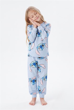 Kız Çocuk %100 Pamuk Reaktif Boyalı Süprem Kumaş Uzun Kollu Pijama Takımı