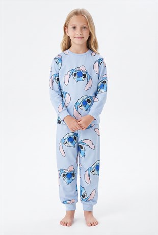 Kız Çocuk %100 Pamuk Reaktif Boyalı Süprem Kumaş Uzun Kollu Pijama Takımı