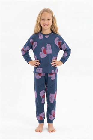 Kız Çocuk Baskılı %100 Pamuk Reaktif Boyalı Süprem Kumaş Uzun Kollu Pijama Takımı