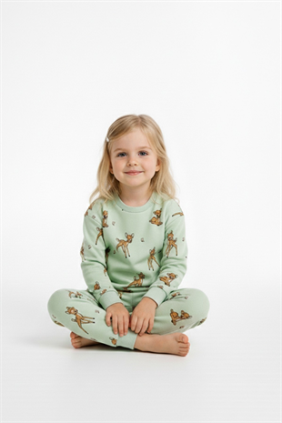 Kız Çocuk Baskılı %100 Pamuk Reaktif Boyalı Süprem Kumaş Uzun Kollu Pijama Takımı
