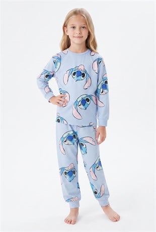Kız Çocuk Baskılı %100 Pamuk Reaktif Boyalı Süprem Kumaş Uzun Kollu Pijama Takımı