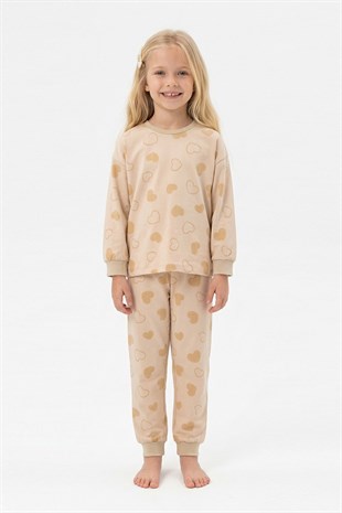 Kız Çocuk Desenli %100 Pamuk Reaktif Boyalı Süprem Kumaş Uzun Kollu Pijama Takımı