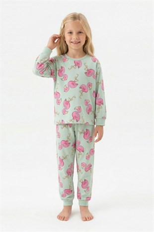 Kız Çocuk Desenli %100 Pamuk Reaktif Boyalı Süprem Kumaş Uzun Kollu Pijama Takımı