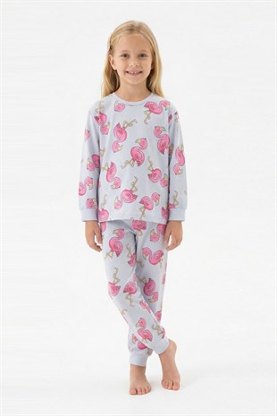Kız Çocuk Desenli %100 Pamuk Reaktif Boyalı Süprem Kumaş Uzun Kollu Pijama Takımı