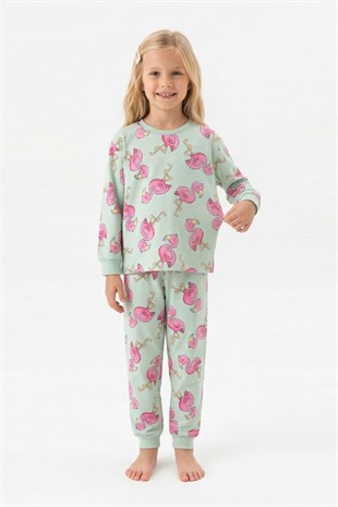 Kız Çocuk Desenli %100 Pamuk Reaktif Boyalı Süprem Kumaş Uzun Kollu Pijama Takımı