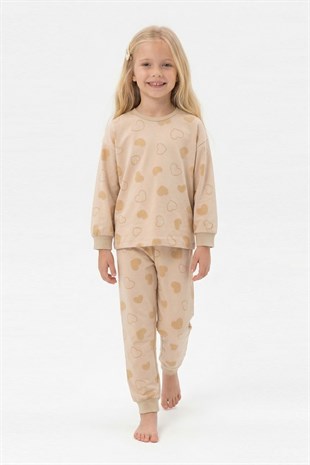 Kız Çocuk Desenli %100 Pamuk Reaktif Boyalı Süprem Kumaş Uzun Kollu Pijama Takımı