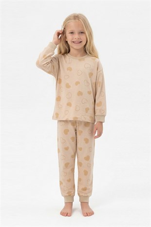 Kız Çocuk Desenli %100 Pamuk Reaktif Boyalı Süprem Kumaş Uzun Kollu Pijama Takımı