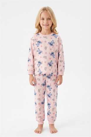 Kız Çocuk Karakter Baskılı %100 Pamuk Süprem Kumaş Uzun Kollu Pijama Takımı