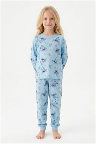 Kız Çocuk Karakter Baskılı %100 Pamuk Süprem Kumaş Uzun Kollu Pijama Takımı