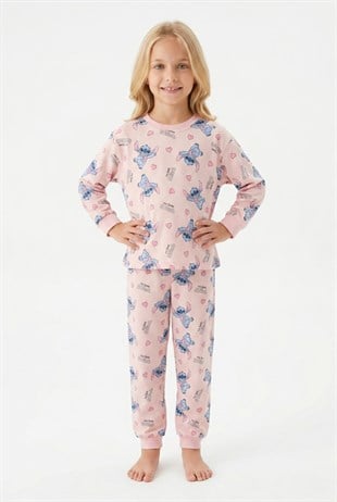 Kız Çocuk Karakter Baskılı %100 Pamuk Süprem Kumaş Uzun Kollu Pijama Takımı